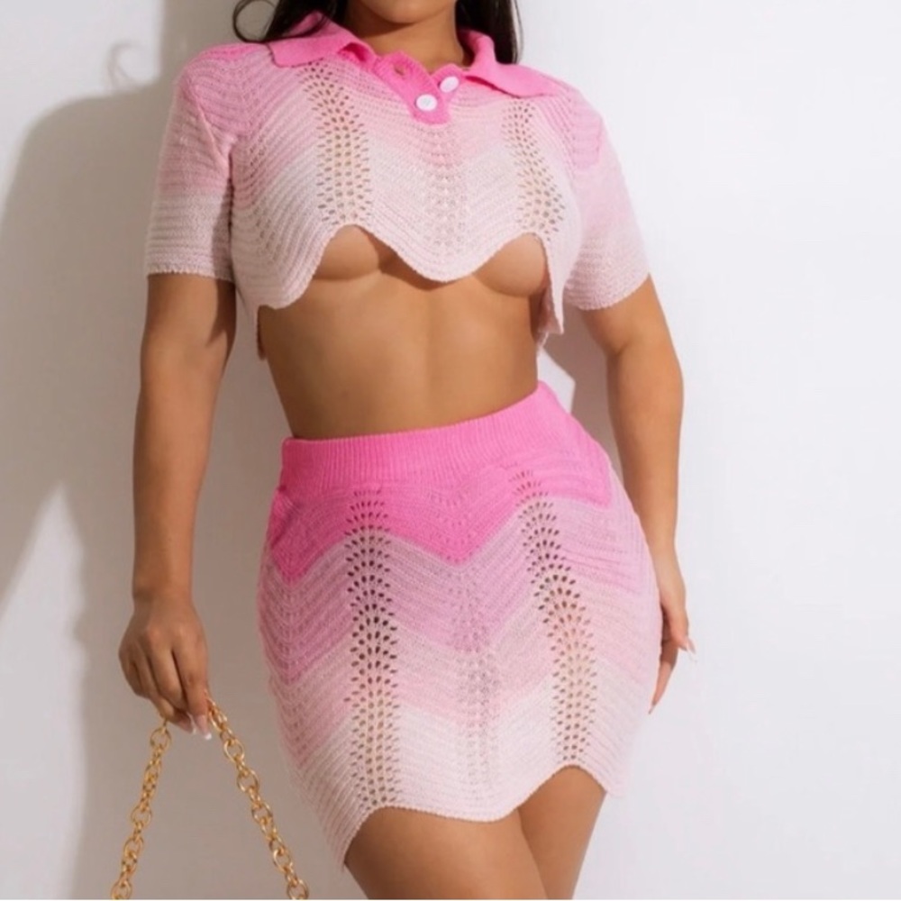 Diva boutique Crochet chevron stripe two piece set